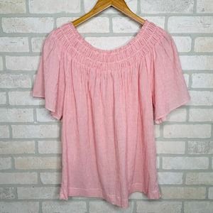 Pink and Peach Vertical Striped Off the Shoulder Blouse